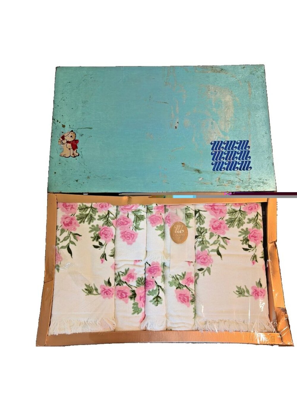 Vintage Martex 8 Piece Bath Towel Set Pink Floral Groovy 1970’s New in Gift Box